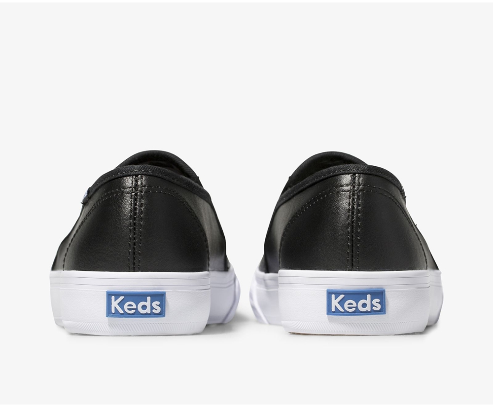 Slip Ons Keds Mujer Negras - Double Decker Perf Cuero - 261-ARLDNQ